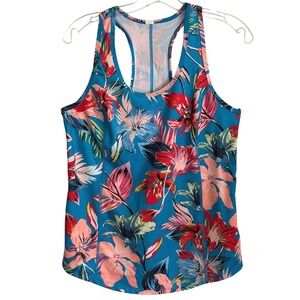 Fila Racerback Tank Top Blue Pink Floral Tropical Botanical Athletic Run Yoga M